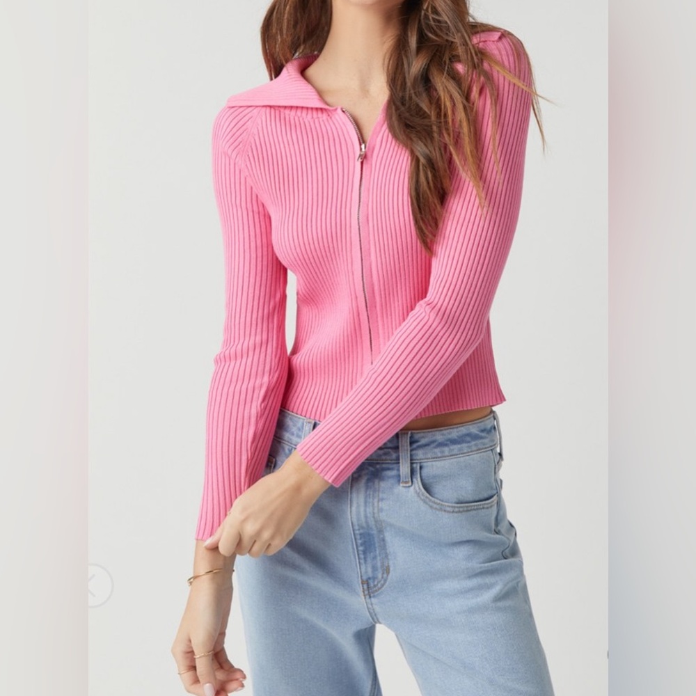 🩷New Francesca’s Stella Collared Zip Up Pink Cardigan🩷